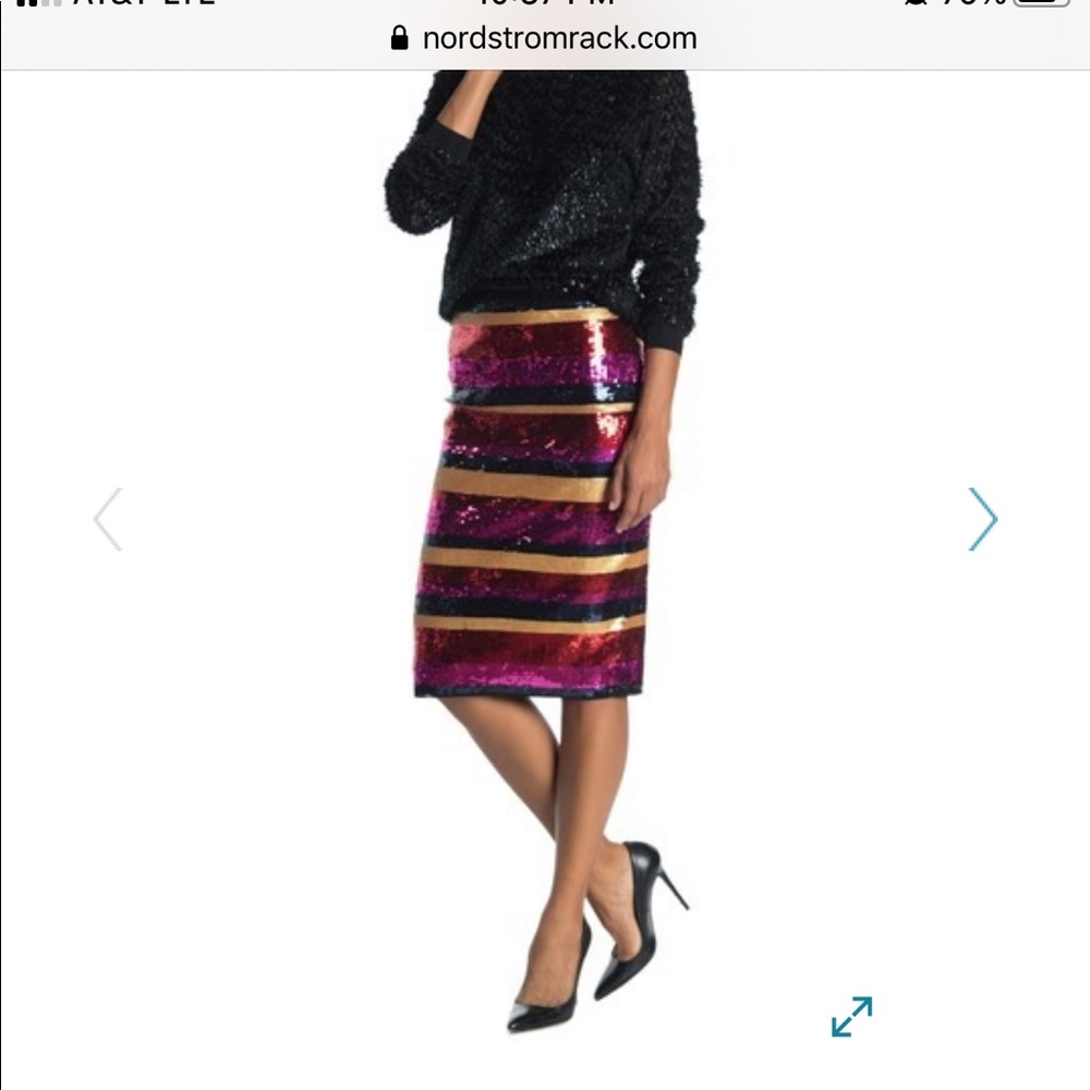 Trina Turk Pink, Gold and Black Sequin Striped Midi Skirt